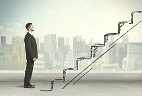 商人手上爬绘制楼梯概念图片