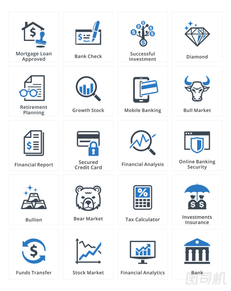 個人及商業(yè)金融圖標(biāo)設(shè)置 1-藍色系列