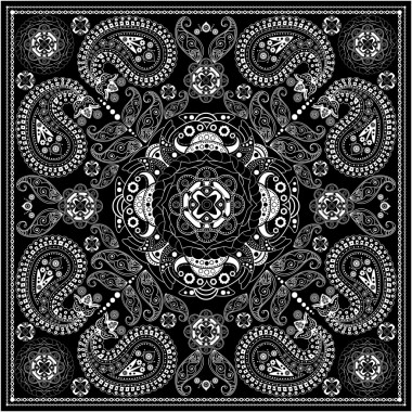 黑色和白色裝飾廣場(chǎng)與佩斯利元素