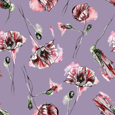 與花的無縫模式。水彩插圖