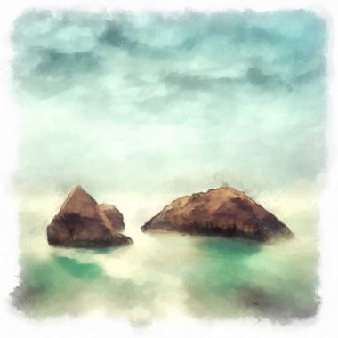 山水畫展示美麗的極簡主義海景