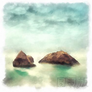 山水畫展示美麗的極簡主義海景