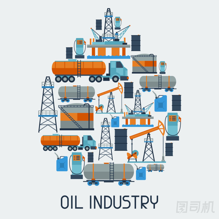 石油和汽油的圖標與工業(yè)背景設(shè)計