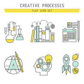 扁线图标用于 web 开发的一套。应用开发、 web 页编码和编程、 seo、 网站设计、 创作过程、 社会媒体、 品牌、 营销的图标