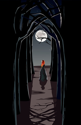 夜晚树林里的女孩图片