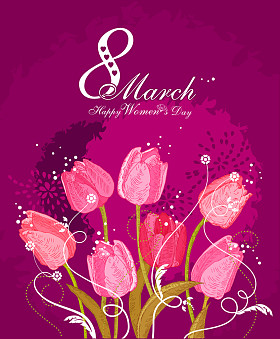 妇女节快乐一天背景与春天的花朵。3 月 8 日。与文本妇女节的贺卡