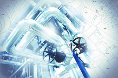 管道設(shè)計(jì)素描與工業(yè)設(shè)備照片混合