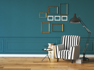 客廳的扶手椅和書籍，3d 渲染