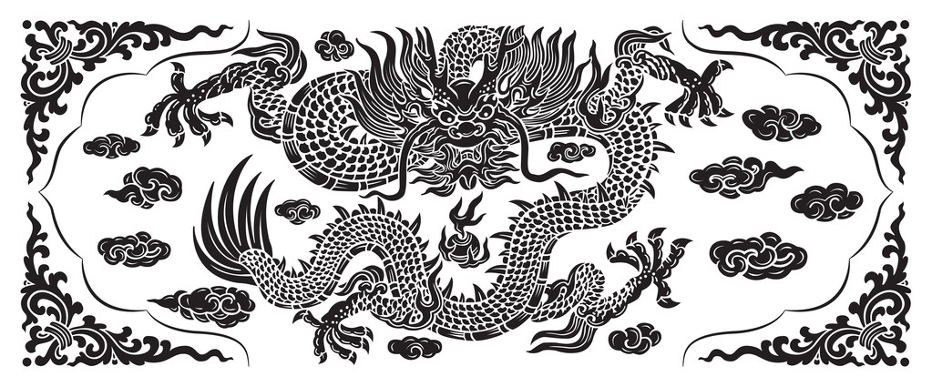龙与云黑白线中国图片