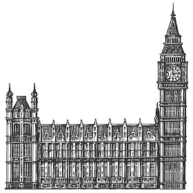 英国，伦敦。在白色背景上的大本钟。素描