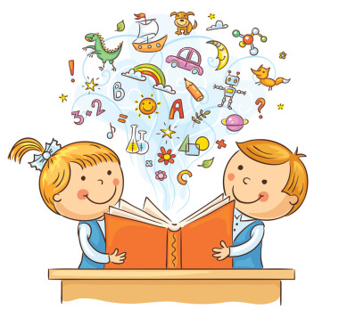 孩子們在一起讀一本書