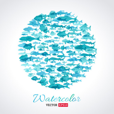 矢量水彩鱼的背景