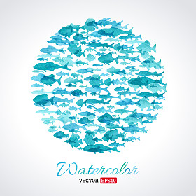 矢量水彩鱼的背景