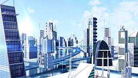 未来科幻城市街景3d数字渲染插图