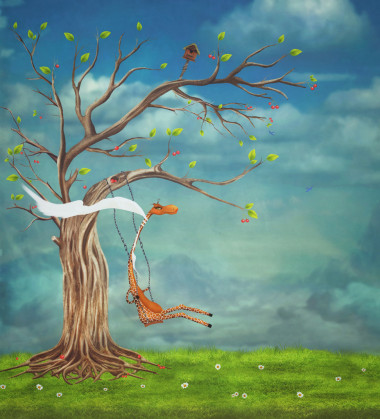 長頸鹿在秋千上圖片