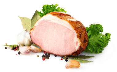 美味火腿上白色隔離圖片