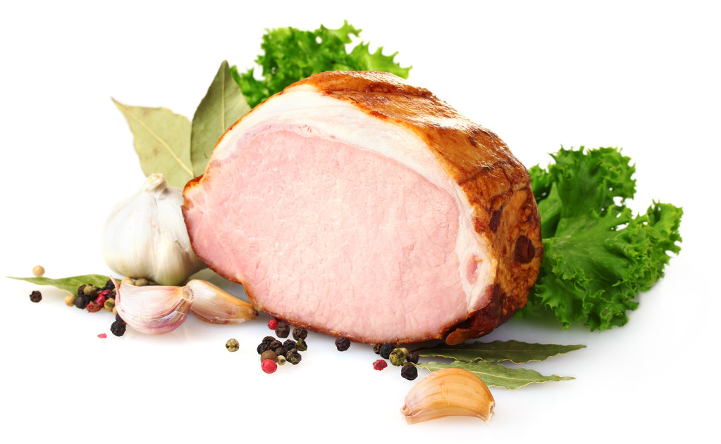美味火腿上白色隔离图片