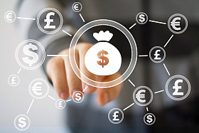 商人与美元符号按钮照片