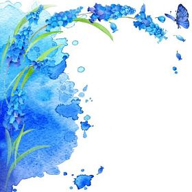 水彩花朵和蝴蝶在模糊的背景上