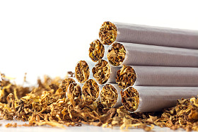 在松散的烟草，香烟关闭和白色