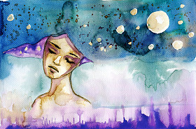抽象水彩插图描绘女人的画像