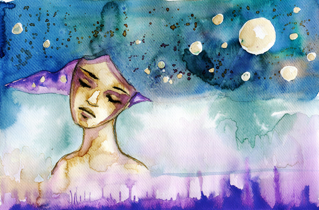 抽象水彩插图描绘女人的画像