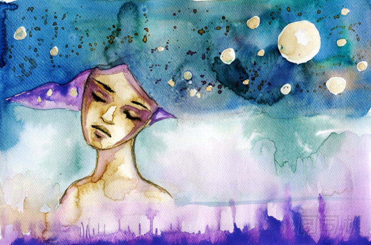 抽象水彩插圖描繪女人的畫像