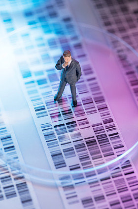 男人看着 Dna 凝胶图片