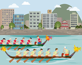 在市海港上赛龙舟