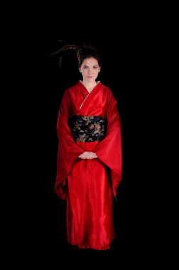 日本艺妓的原住民服饰中的女孩