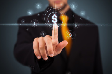 按下按鈕的現(xiàn)代商業(yè)類型的商人