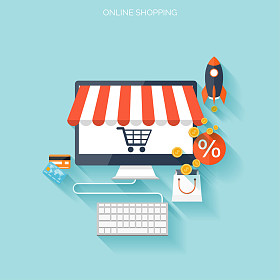 互联网购物的概念。电子商务。在线商店。Web 钱和付款。每次点击支付