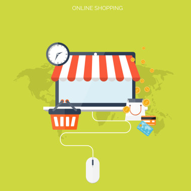 互联网购物的概念。电子商务。在线商店。Web 钱和付款。每次点击支付