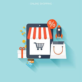 互联网购物的概念。电子商务。在线商店。Web 钱和付款。每次点击支付