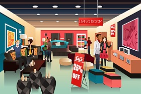 在一家家具店买东西的人图片