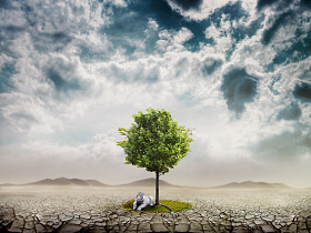 在沙漠和白老虎棵孤独的树图片