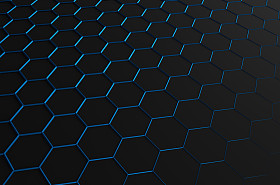 抽象的 3d 渲染的未来派表面与蓝色六边形