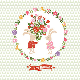 用兔子生日快乐花卡照片