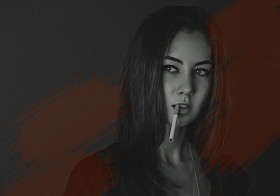 一支烟的女孩的肖像