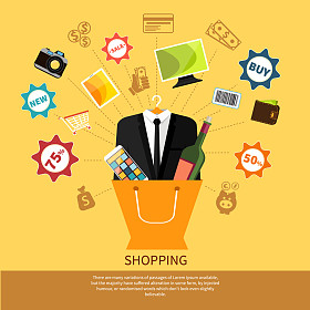 与商品概念的在线购物袋。图片