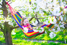 小女孩在吊床上休息图片