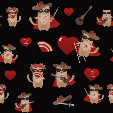 无缝矢量背景与猛男猫和他的 girlffriend