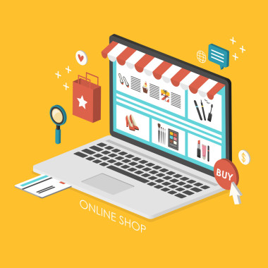 在線購物概念 3d 等距分布圖