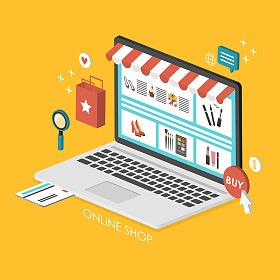 在线购物概念 3d 等距分布图