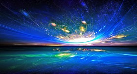 神秘外星人的日落美景在居住的神奇世界。分形艺术图形