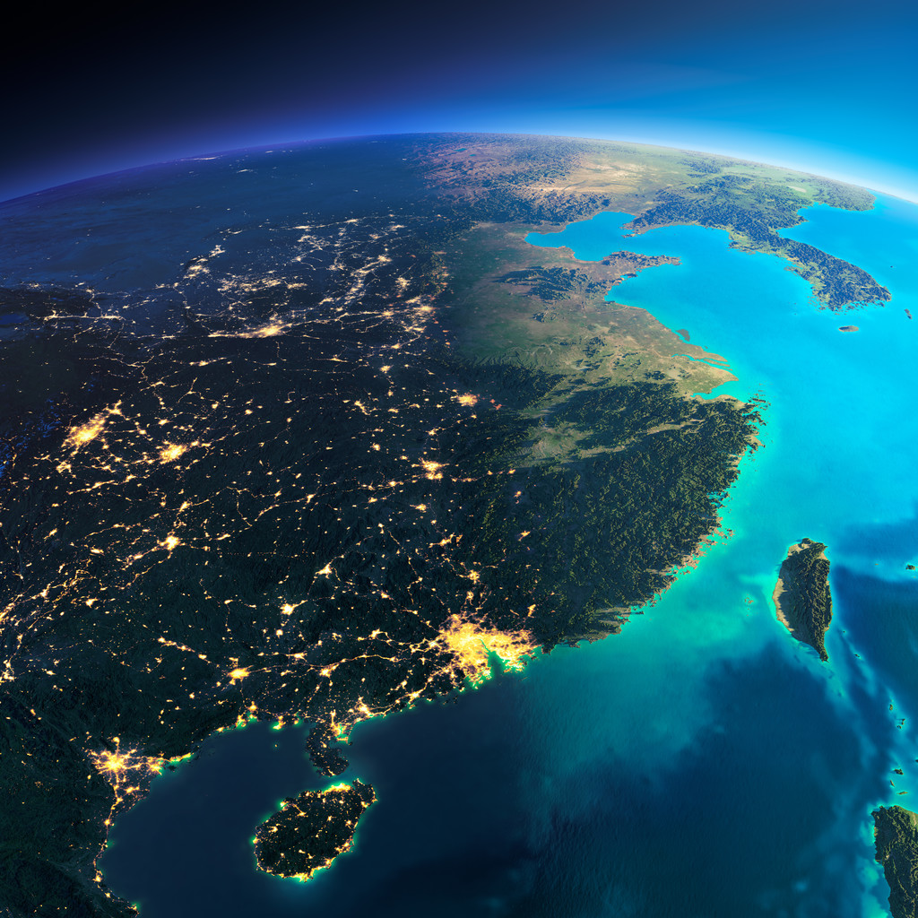 详细的地球。中国东部和台湾图片