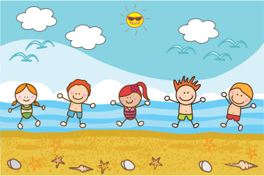 快樂的孩子們在海灘玩