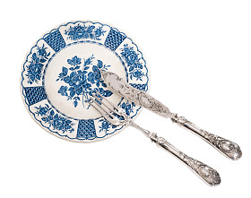 银器叉子和刀子照片