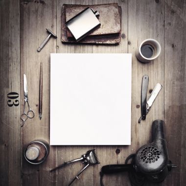 工具的理发店和黑色帆布图片