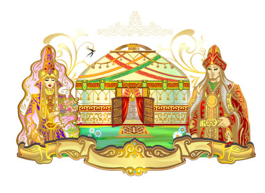 新婚夫婦，婚禮上，新娘和新郎，哈薩克傳統(tǒng)